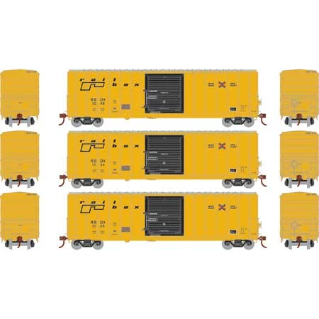 Athearn 18694 HO Scale 50' FMC 5347 Boxcar Railbox RBOX 3 Pack - Image 2